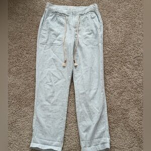 Anthropologie Seashore striped blue and white linen blend crop pants size S